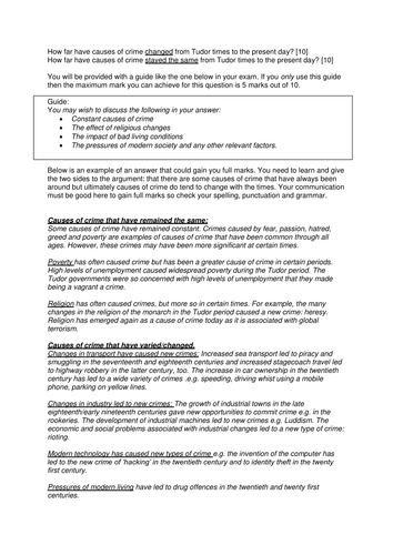 How far have causes of crime changed from Tudor times to present day? Exemplar answer.