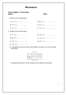 Algebra - Factorization Worksheet | Teaching Resources