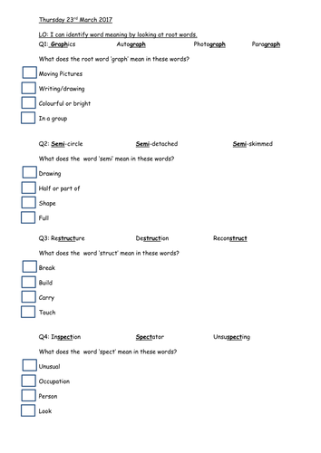 Year 6 SATs revision - Grammar - root words | Teaching Resources