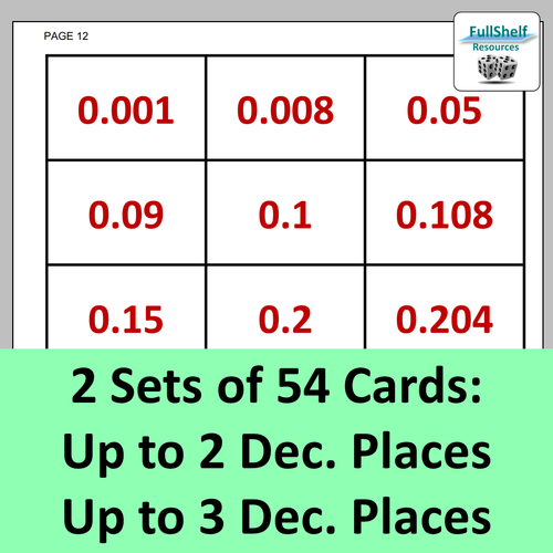 decimals place value game teaching resources