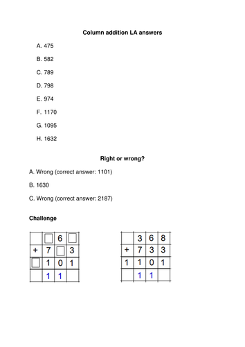 2 Column Addition Lessons for KS2 (with Homework & Planning) | Teaching