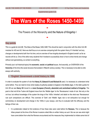 A LEVEL HISTORY-The Wars of the Roses:The Powers of the Monarchy and ...