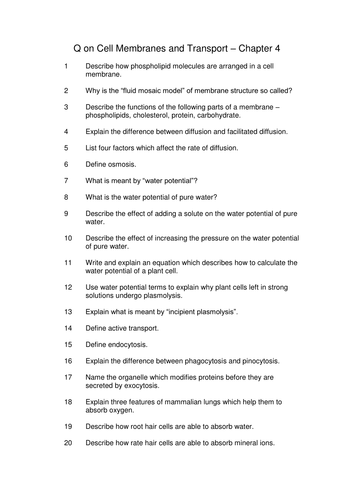 AS Biology Cell Membranes Questions & Answers