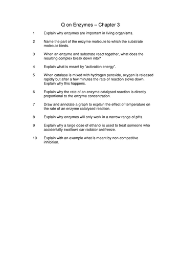 AS Biology Enzymes Questions & Answers