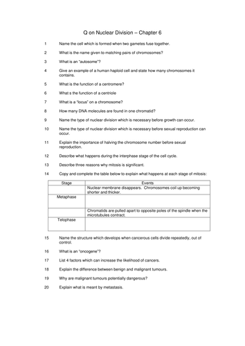 AS Biology Cell Division Questions & Answers