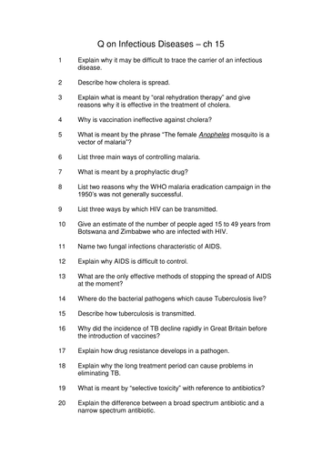 AS Biology Infectious Diseases Questions & Answers