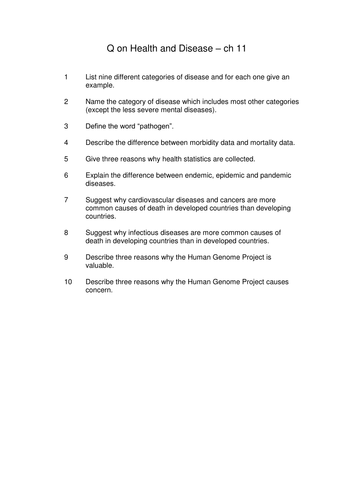 AS Biology Health & Disease Questions & Answers