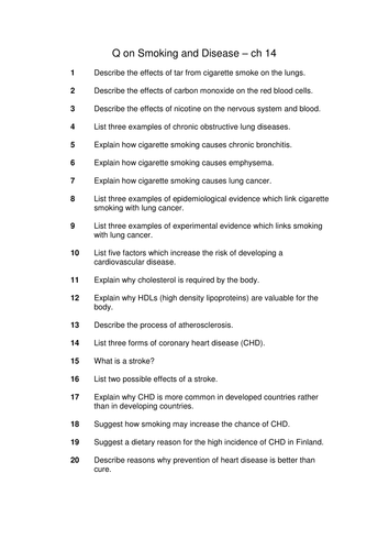 AS Biology Smoking Questions & Answers