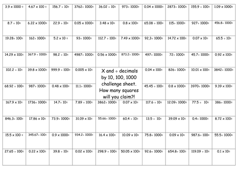 Year 6 - multiplying and dividing decimals 10 100 1000 SATs revision ...