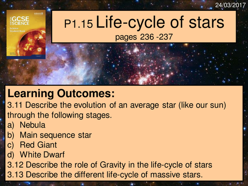 A digital version of the Year 9 P1.15 Life cycles of stars lesson.