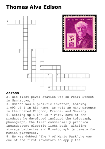 Thomas Edison Crossword