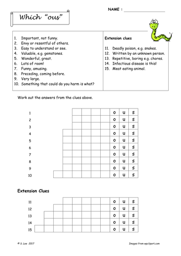 Suffix word work:  OUS