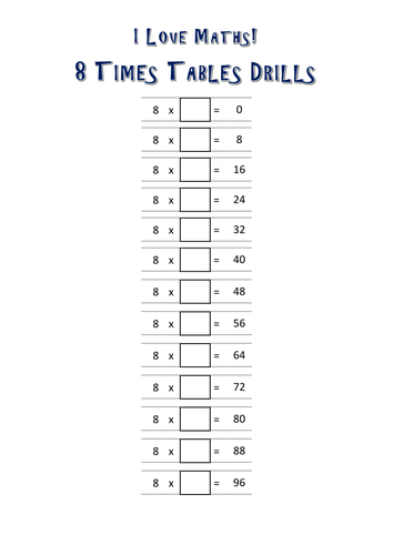 8 Times Tables Drills