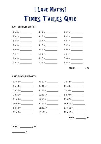 2 - 12 Times Tables Quiz