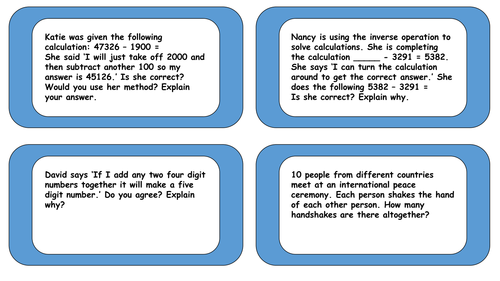 Four Operations Problem Solving Cards
