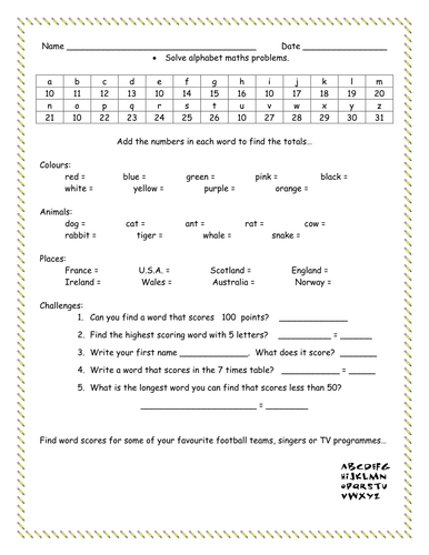 Y3 Y4 Addition Problems Alphabet Maths Teaching Resources