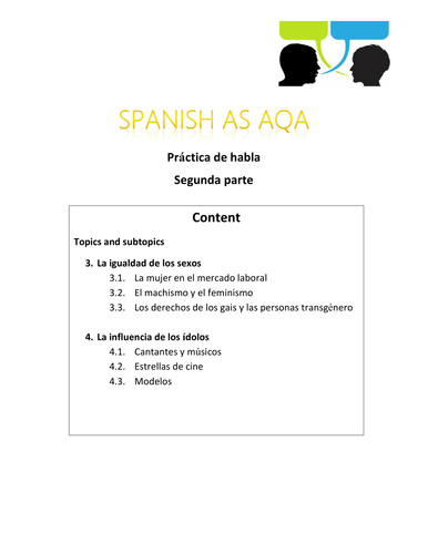 Spanish AS - paper 3 AQA - question bank - part 2. | Teaching Resources