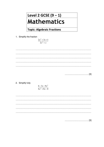 Revision questions for New GCSE Mathematics