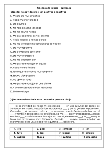 GCSE Spanish work experience la experienca laboral: reading comprehension & revision