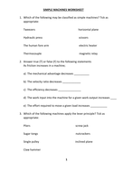 SIMPLE MACHINES WORKSHEET WITH ANSWER | Teaching Resources