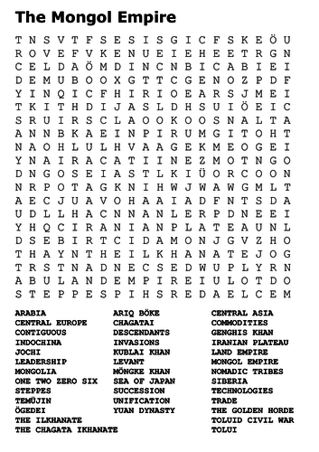The Mongol Empire Word Search