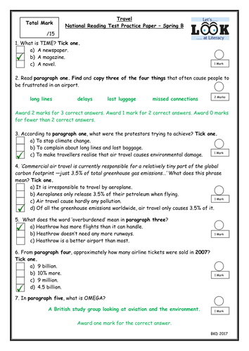 National Reading Test KS3 Travel Year 8 Preparation For New GCSE English Language 