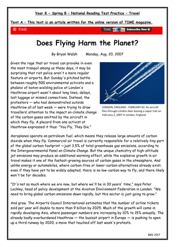 National Reading Test KS3 - Travel - Year 8 - Preparation for  new GCSE English Language
