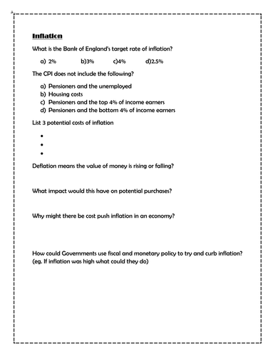 Macro economics objectives revision sheets