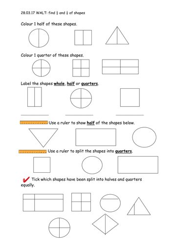 year 1 fractions 1 2 and 1 4 teaching resources