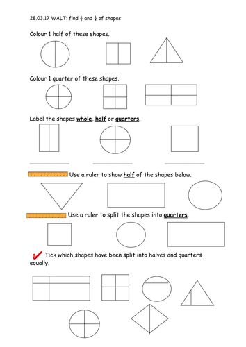 Year 1 Fractions 1 2 And 1 4 Teaching Resources