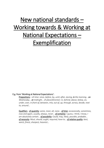 Writing National standards and expectations explanation and examples
