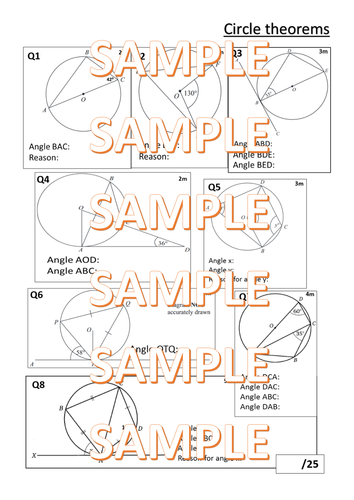 Half lesson, one sheet test on Circle Theorems