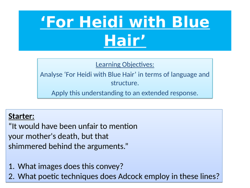 For Heidi With Blue Hair' - Fleur Adcock | Teaching Resources