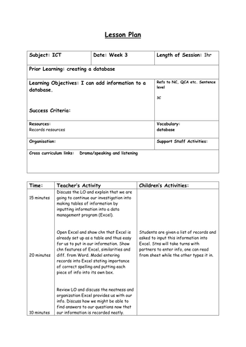 Computing (year 3) – Introduction To Databases (6 Lessons Plans 