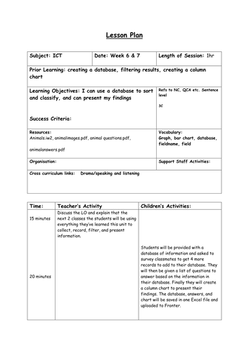 Computing (Year 3) – Introduction to Databases (6 lessons plans ...