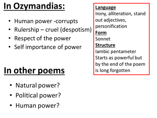 AQA power and conflict poetry Compare Ozymandias to one other poem - differentiated succcess criteri