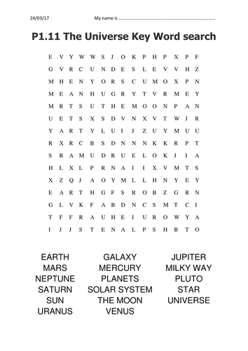 GCSE Physics P1.11 The Universe keyword search