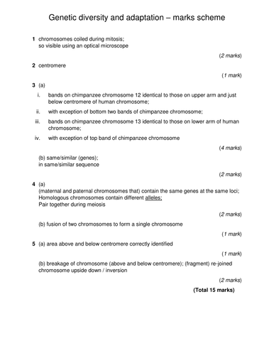 AQA AS & A-level Biology (2016 specification). Section 4 Topic 9: Genetic diversity - Class notes