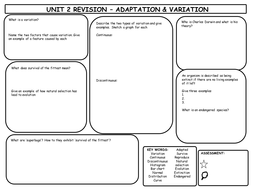 GCSE Single Science Adaptations & Variation Revision Mat | Teaching ...