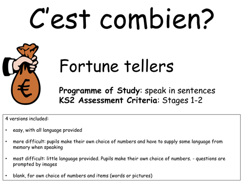 C'est combien Fortune Tellers - KS2 activity to practise asking for and giving prices