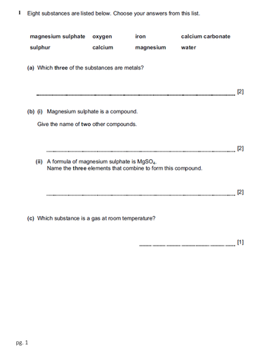 Checkpoint Science-Chemistry Worksheets with Mark Scheme