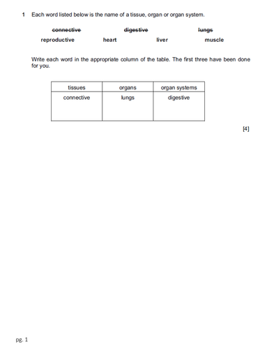 Checkpoint Science-Biology worksheets with Mark Scheme