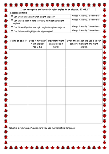 introduction to recognising and identifying right angles worksheet