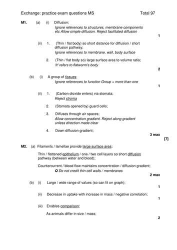 AQA A-level Biology (2016 specification). Section 3 Topic 6 Exchange. Class notes