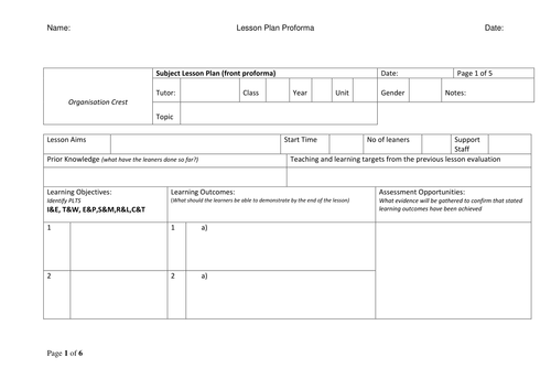 blank lesson plan template teaching resources