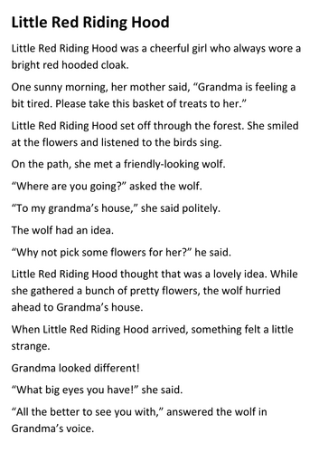 Little Red Riding Hood Story Handout