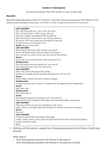 AQA Literature Paper 1 'Macbeth' Extract to essay sample ...