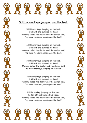 5 little monkeys jumping on the bed storymat; EYFS, C&L, story telling ...