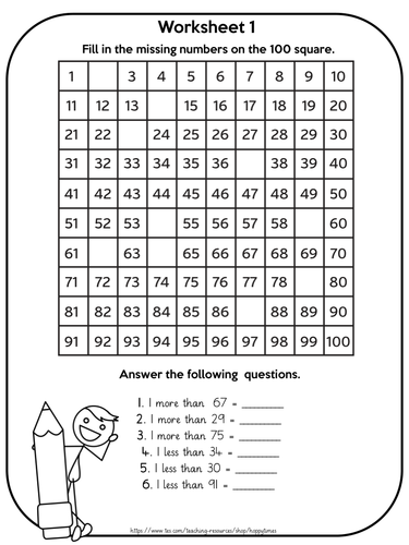 100 square number activities over 20 worksheets teaching resources
