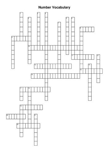 Number Vocabulary Crossword and Word Search